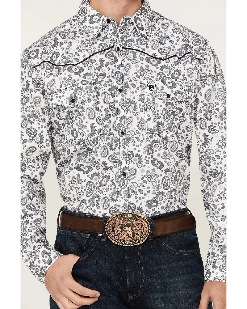 Cowboy Hardware Men's Paisley Print Long Sleeve Snap Western Shirt