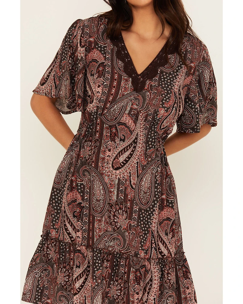 Shyanne Women's Crochet Trim Printed Short Sleeve Mini Dress