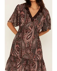 Shyanne Women's Crochet Trim Printed Short Sleeve Mini Dress