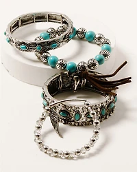 Shyanne Women's 4-piece Silver Longhorn & Turquoise Beaded Bracelet Set