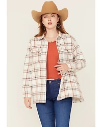 Ely Walker Women's Plaid Print Sherpa Lined Button-Down Shacket