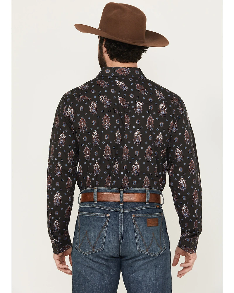 Gibson Trading Co Men's Tiki Torch Paisley Print Long Sleeve Snap Stretch Western Shirt
