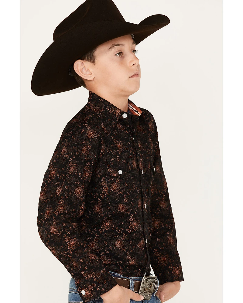 Panhandle Boys' Floral Print Long Sleeve Pearl Snap Western Shirt