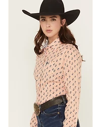 Cinch Women's Plaid Print Palm Tree Long Sleeve Button-Down Stretch Western Shirt