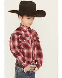 Roper Boys' Plaid Print Long Sleeve Pearl Snap Western Shirt