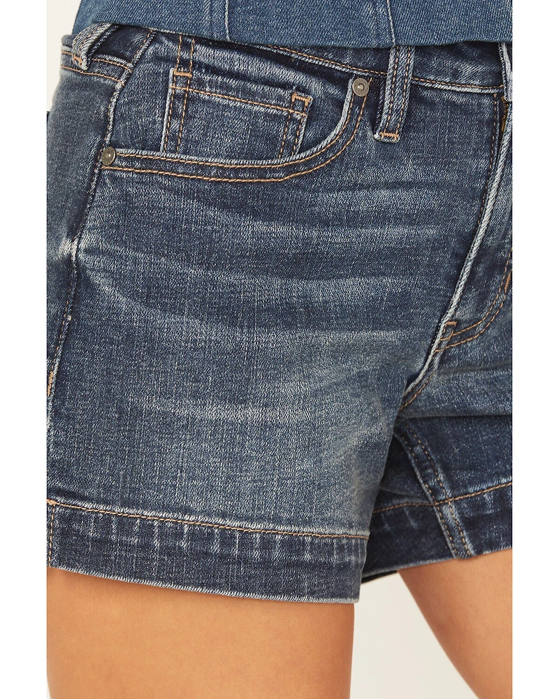 Shyanne Women's Evelyn Medium Wash Novelty Back Comfort Stretch Denim Shorts