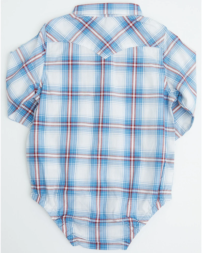 Wrangler Infant Boys' Plaid Print Long Sleeve Snap Western Onesie