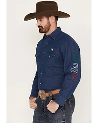 Wrangler Men's Mexico Flag Embroidered Logo Long Sleeve Western Snap Shirt