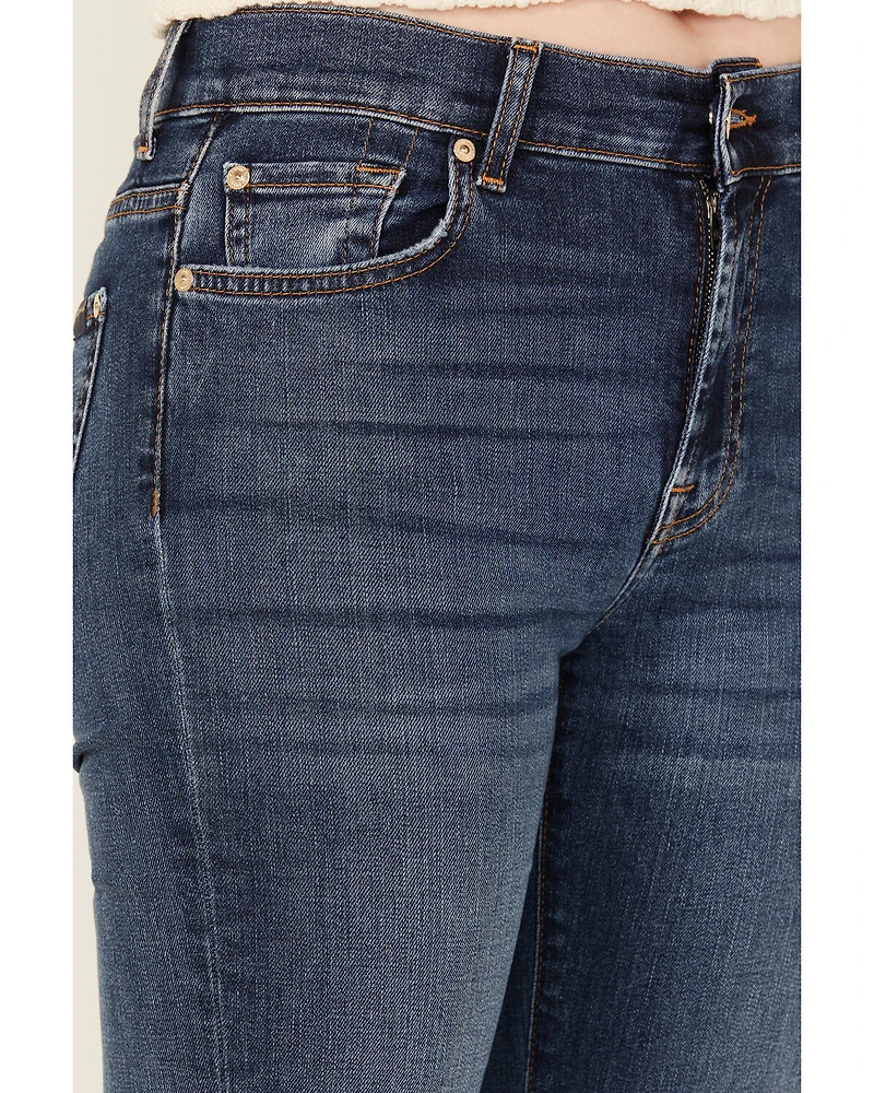 7 For All Mankind Women's Dark Wash Soho Mid Rise Embellished Bootcut Stretch Denim Jeans