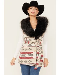 Cripple Creek Women's Southwestern Print Fur Collar Wrap Vest