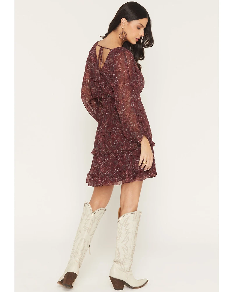 Shyanne Women's Glenwood Floral Print Long Sleeve Chiffon Mini Dress