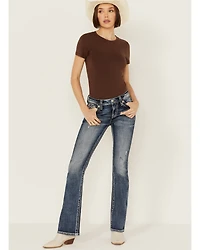 Miss Me Women's Dark Wash Mid Rise 32" Bootcut Stretch Denim Jeans