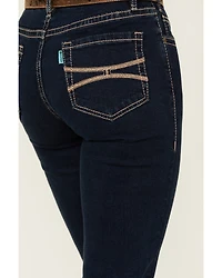 Hooey by Rock & Roll Denim Women's Dark Wash Mid Rise Petal Stitch Bootcut Jeans