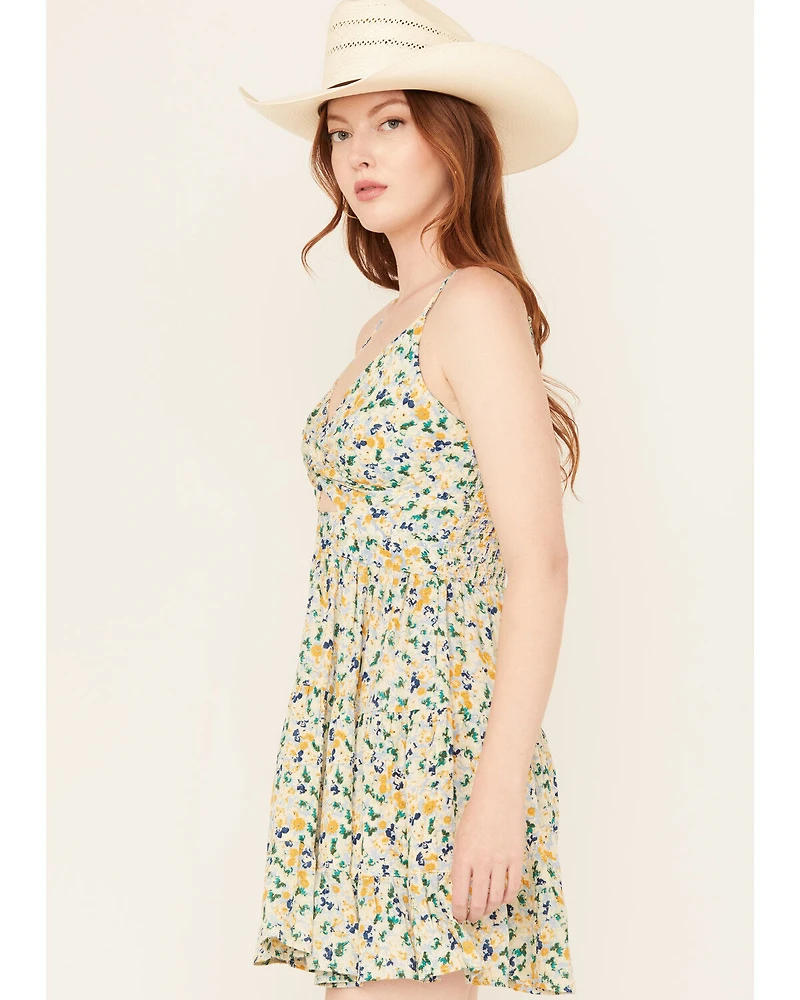 Angie Women's Floral Print Knot Front Mini Dress