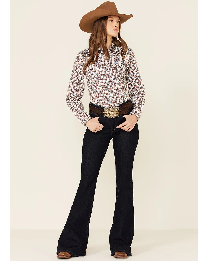 Cinch Women's Multi Geo Print Long Sleeve Pearl Snap Western Core Shirt