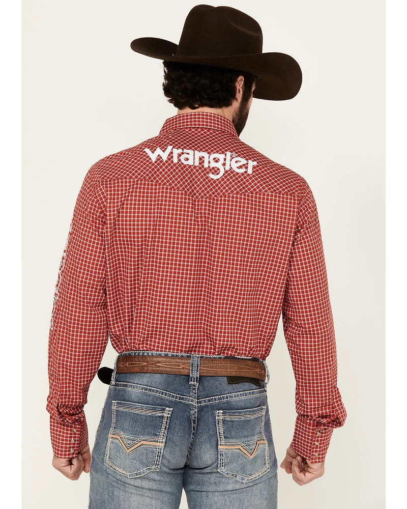 Wrangler Men's Logo Checkered Print Long Sleeve Snap Western Shirt