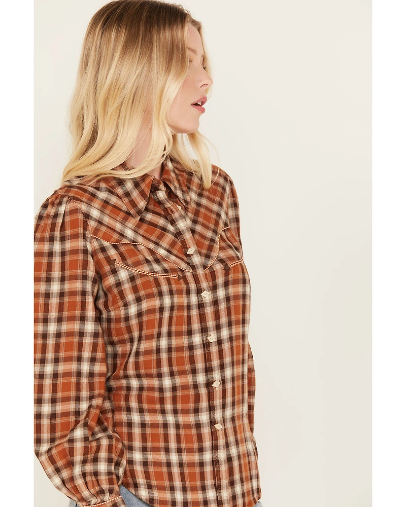 Shyanne Women's Plaid Print Long Sleeve Button-Down Flannel Shirt