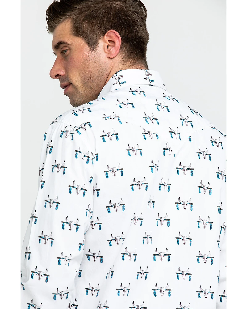 Rock & Roll Denim Men's Bull Skull Print Long Sleeve Western Shirt