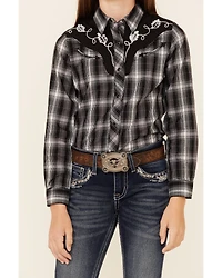 Roper Girls' Plaid Print Fancy Applique Yoke Long Sleeve Snap Western Shirt