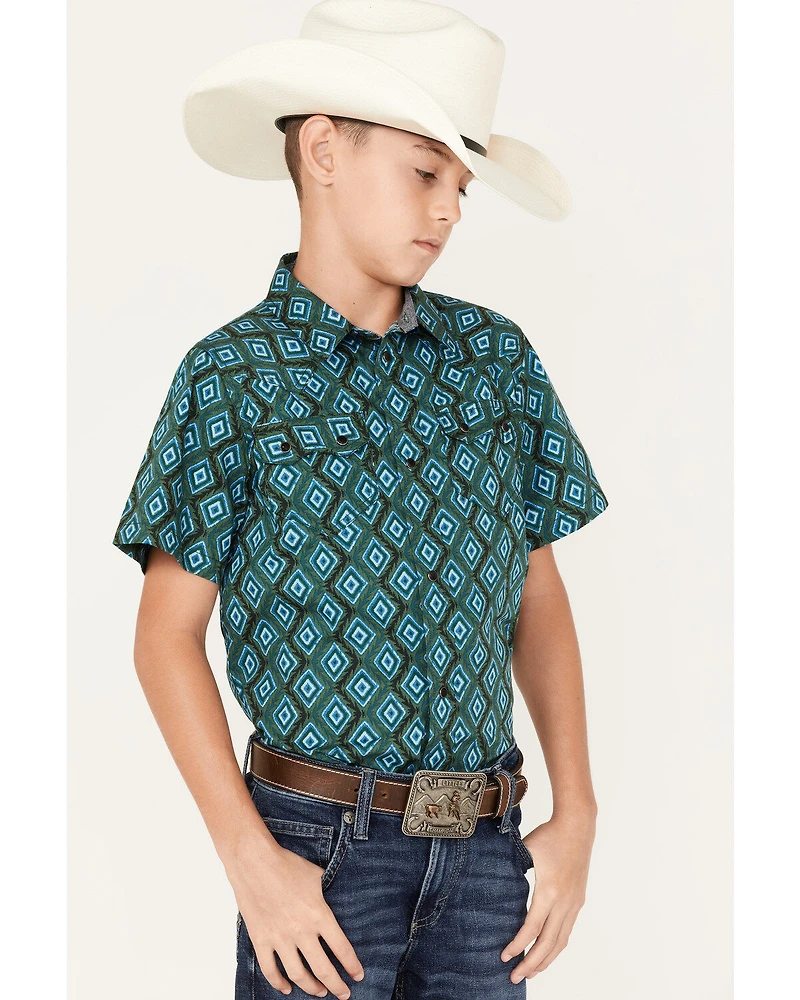 Cody James Boys' Diamond Geo Print Short Sleeve Western Snap Shirt