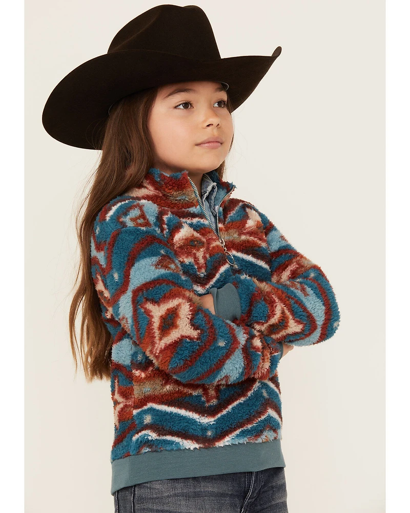 Rock & Roll Denim Girls' Southwestern Print Sherpa Pullover