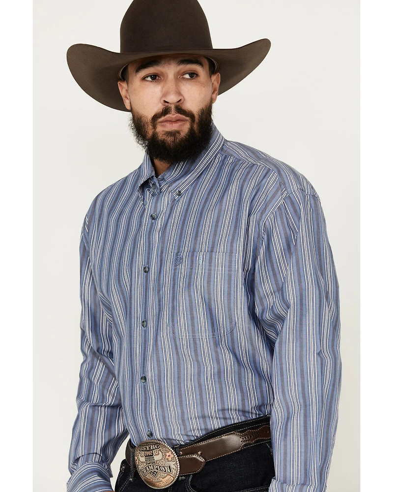 George Strait by Wrangler Men's Striped Long Sleeve Button-Down Western Shirt