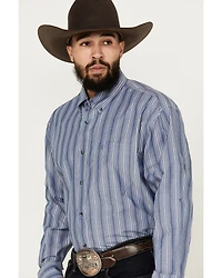 George Strait by Wrangler Men's Striped Long Sleeve Button-Down Western Shirt