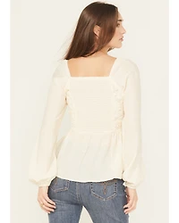 Shyanne Women's Crochet Lace Long Sleeve Crinkle Top