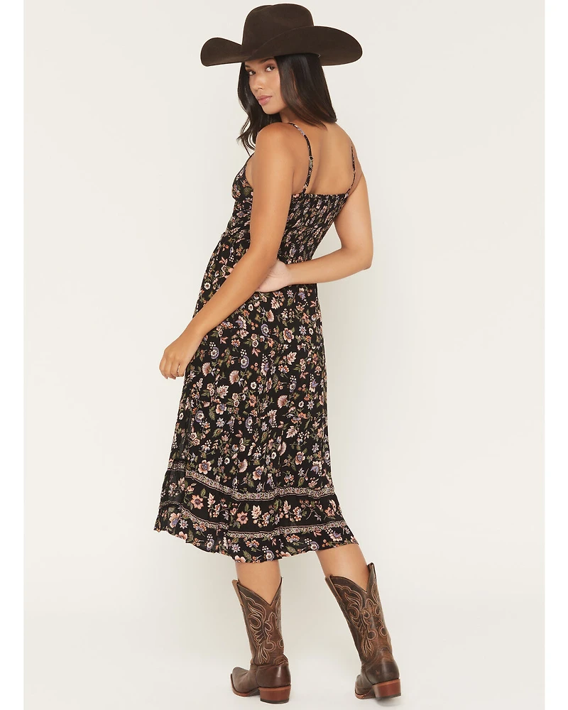 Angie Women's Floral Print Knot Front Midi Dress