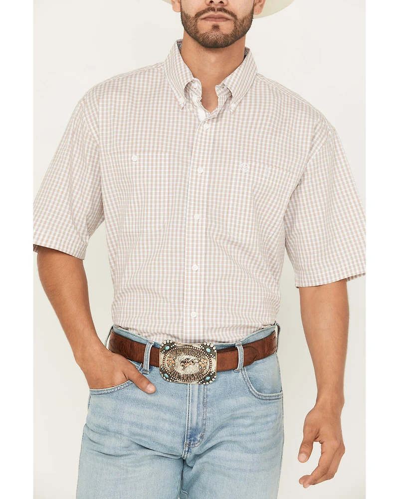 George Strait by Wrangler Men's Plaid Print Short Sleeve Button-Down Stretch Western Shirt