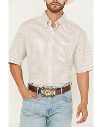 George Strait by Wrangler Men's Plaid Print Short Sleeve Button-Down Stretch Western Shirt
