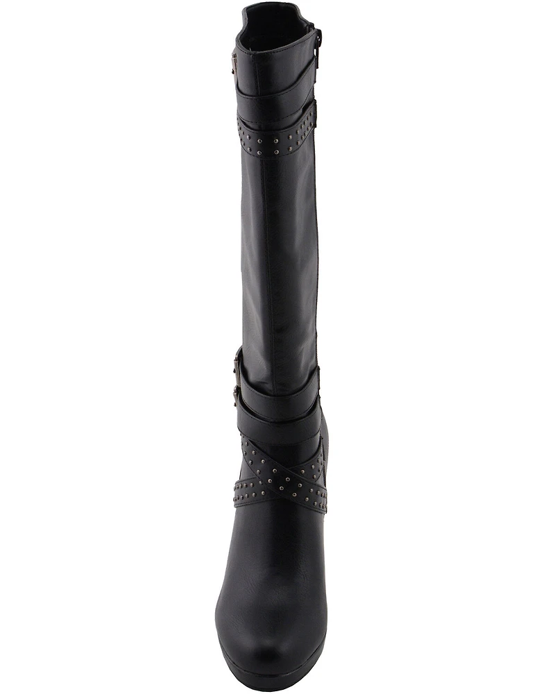 Milwaukee Leather Women's Platform Heel Studded Strap Boot - Round Toe