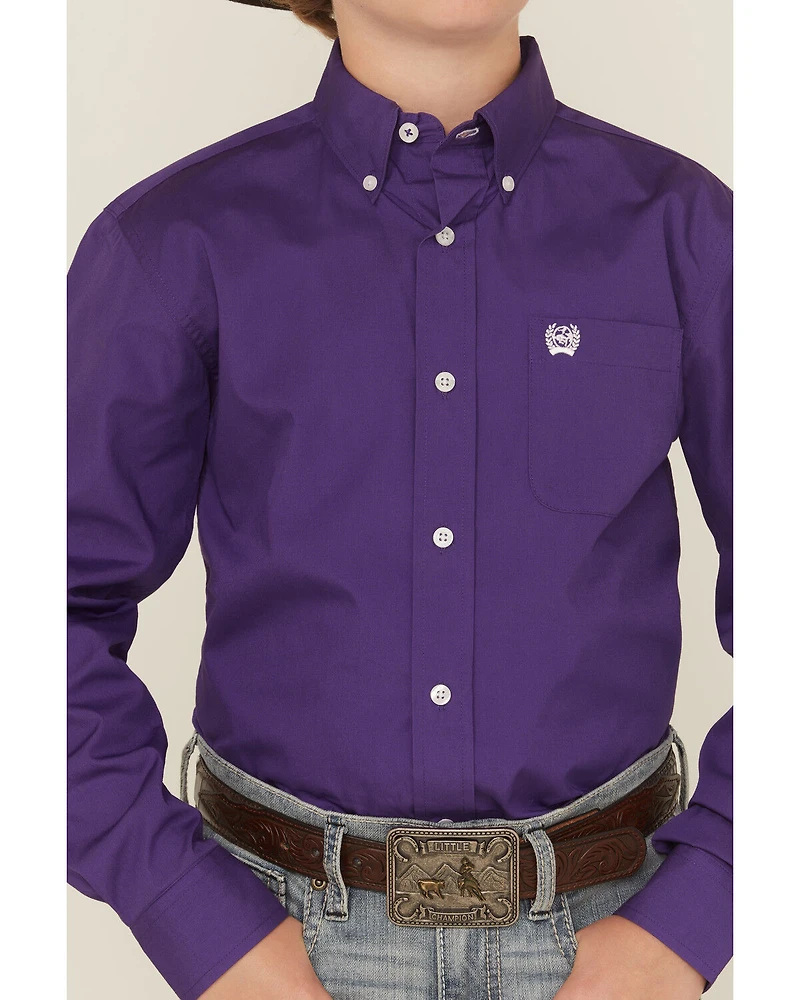 Cinch Boys' Solid Long Sleeve Button-Down Western Shirt