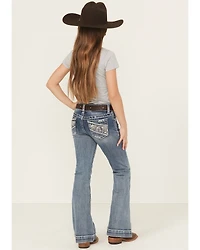 Grace LA Girls' Medium Wash Paisley Pocket Bootcut Stretch Denim Jeans