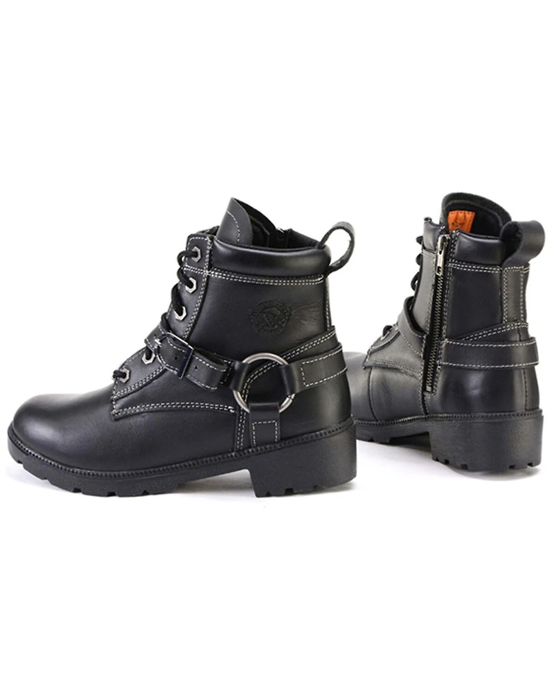 Milwaukee Leather Women's 7" Lace-To-Toe Harness Motorcycle Boots - Round Toe