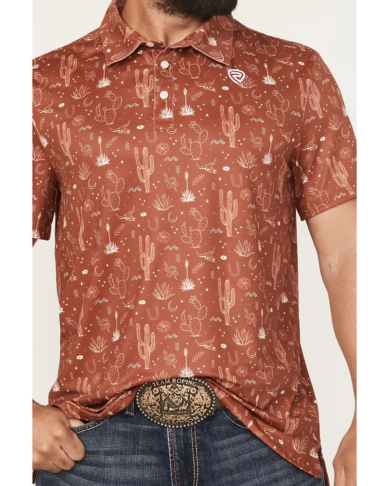Rock & Roll Denim Men's Cactus Print Short Sleeve Button-Down Polo