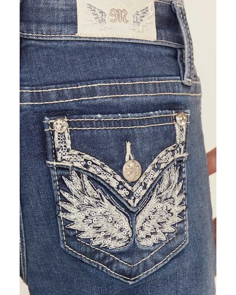 Miss Me Girls' Light Wash Wing Pocket Bootcut Stretch Denim Jeans