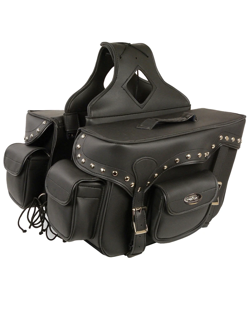 Milwaukee Leather Reflective Double Front Pocket Studded Throw Over Saddle Bag