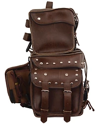 Milwaukee Leather Large Antique Four Piece Studded PVC Touring Pack With Barrel Bag