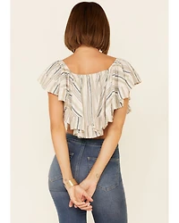 Angie Women's Stripe Butterfly Short Sleeve Crop Top