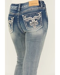 Shyanne Women's Embroidered Pocket Light Wash Mid Rise Bootcut Stretch Denim Jeans