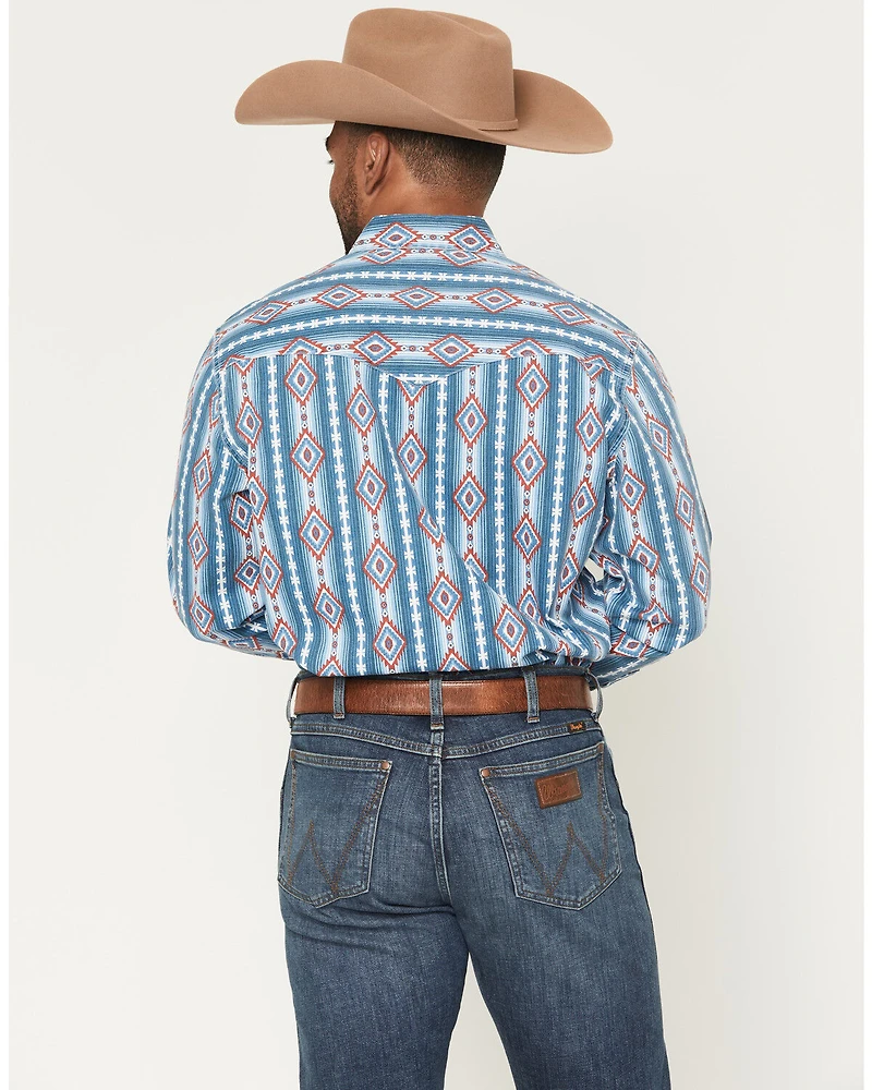 Wrangler Men's Vintage Brushpopper Americana Striped Print Long Sleeve Snap Western Shirt