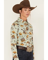 Cruel Girl Women's Western Toss Print Long Sleeve Snap Shirt