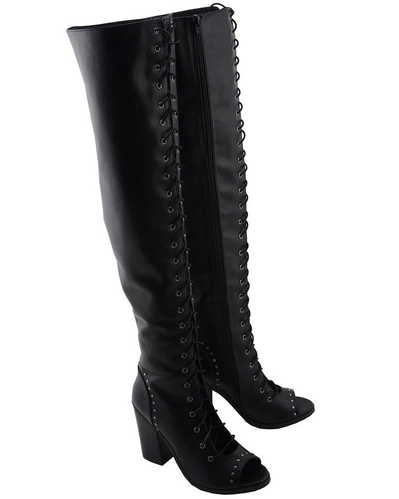 Milwaukee Leather Women's Open Toe Front Knee High Boots - Round