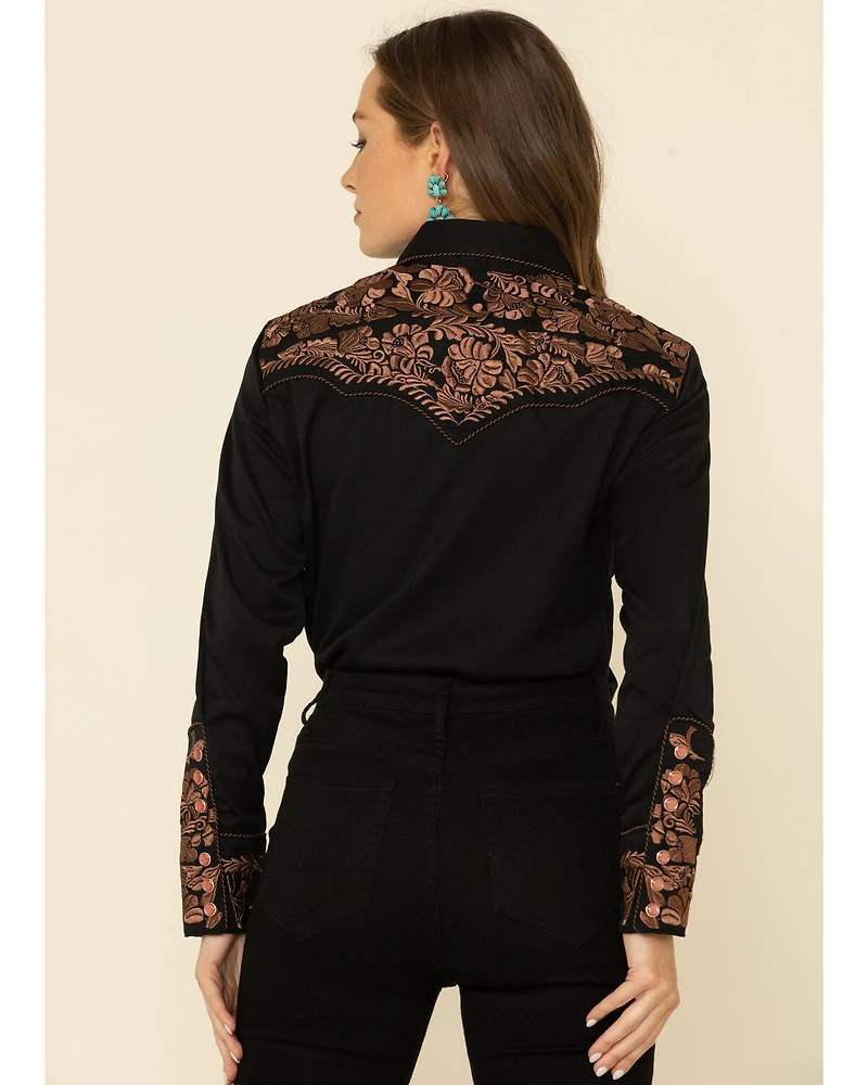 Scully Women's Floral Embroidered Long Sleeve Western Shirt