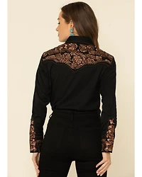 Scully Women's Floral Embroidered Long Sleeve Western Shirt