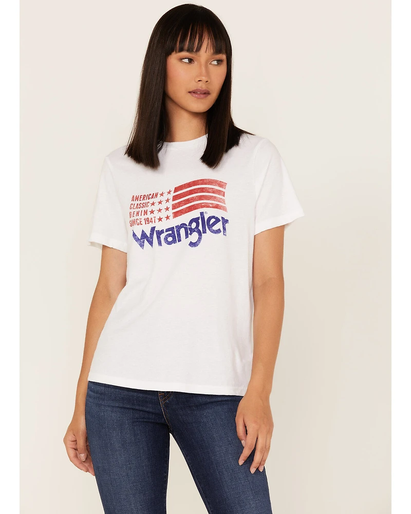 Wrangler Women's Vintage Americana Flag Logo Graphic Tee