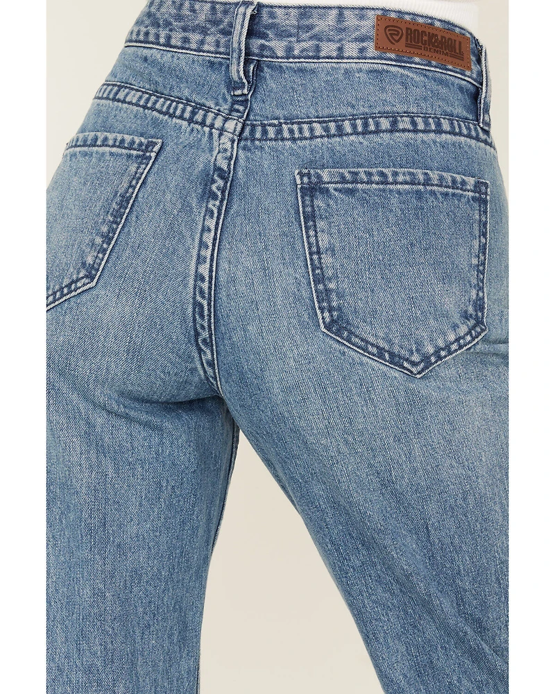Rock & Roll Denim Women's Medium Wash High Rise Rhinestone Cropped Straight Jeans