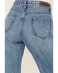 Rock & Roll Denim Women's Medium Wash High Rise Rhinestone Cropped Straight Jeans