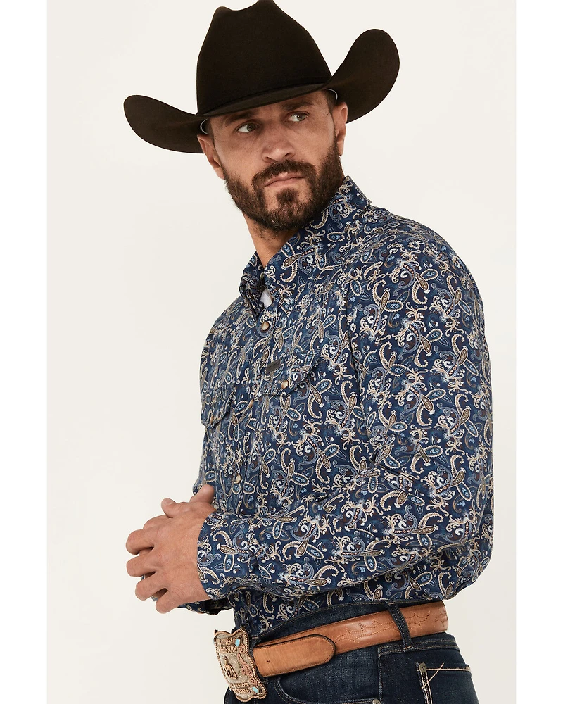 Panhandle Men's Paisley Print Long Sleeve Snap Performance Stretch Western Shirt